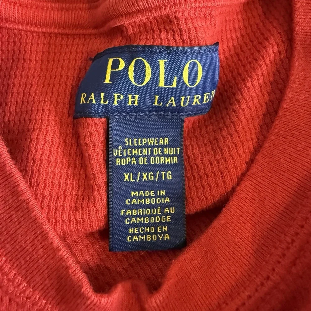 Polo Ralph Lauren Red Long Sleeve Thermal Sleepwear Top Mens XL Logo